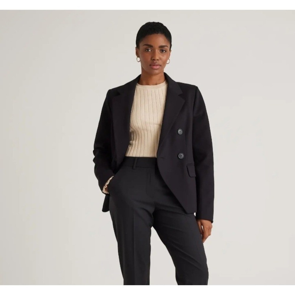 Quince Ultra Stretch Ponte Double Breasted Blazer Womens Size Medium Black